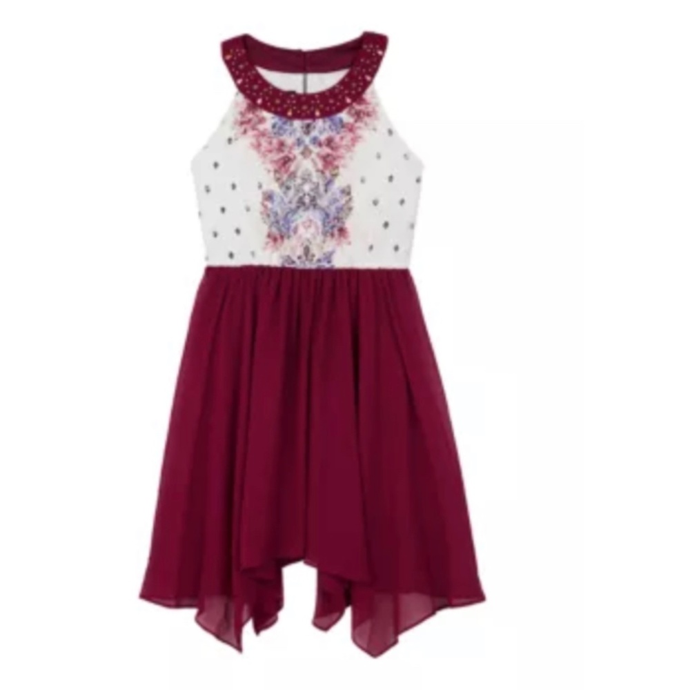 Girls U-Neck Place Print Shark-Bite Dress Size 8